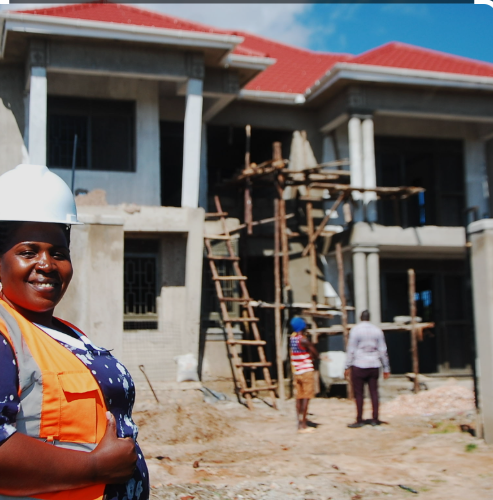 Reliable builder in Uganda constructing a strong house foundation with concrete blocks.